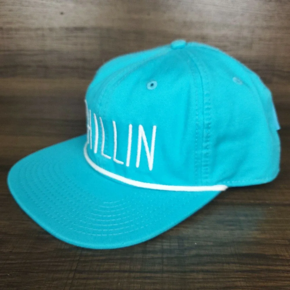 Chillin Snapback Rope Hat Cap Stash Pocket on Side Panel‎ Cyan Blue White New